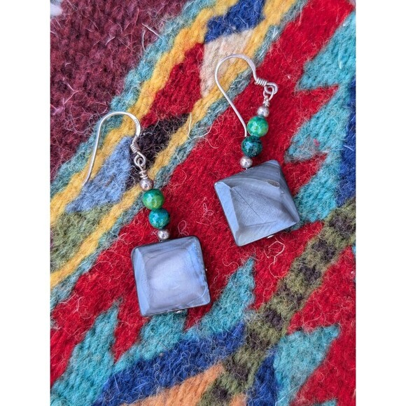 Sterling Silver Labradorite Earrings, Vintage Mystical Earrings - Picture 1 of 10
